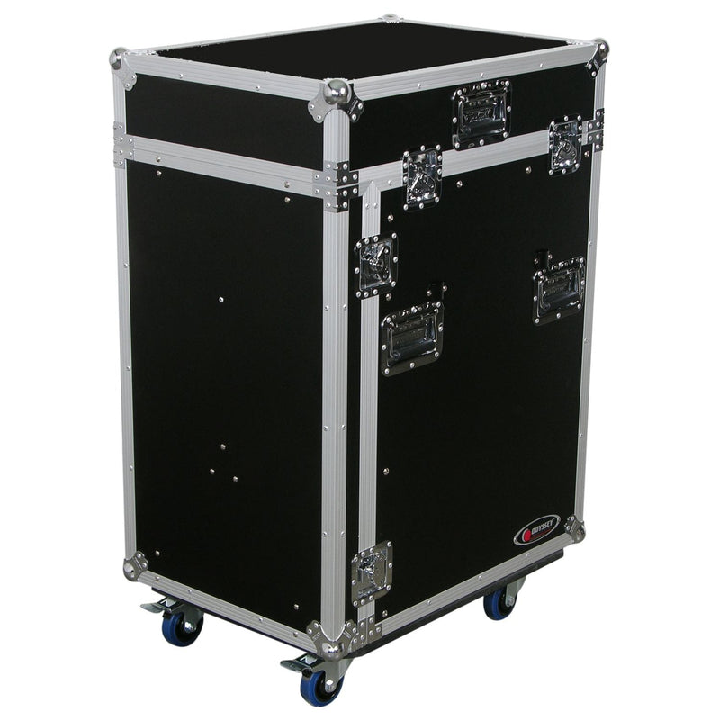 Odyssey FZ1316WDLX - Deluxe 13U Top Slanted 16U Bottom Vertical Pro Combo Rack with Side Table and Casters