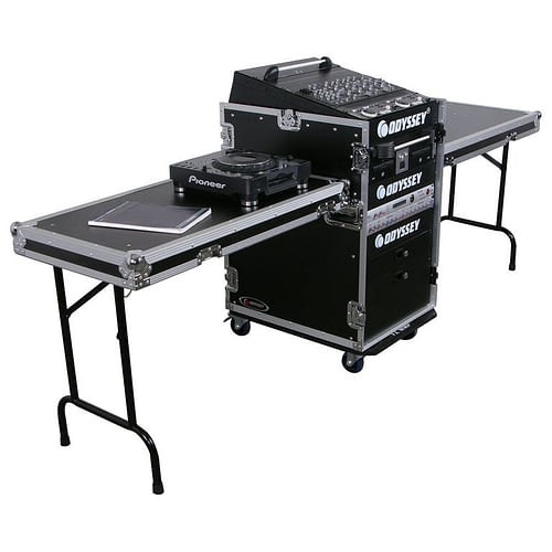 Odyssey FZ1316WDLX-II - Deluxe 13U Top Slanted 16U Bottom Vertical Pro Combo Rack with Two Side Tables and Casters