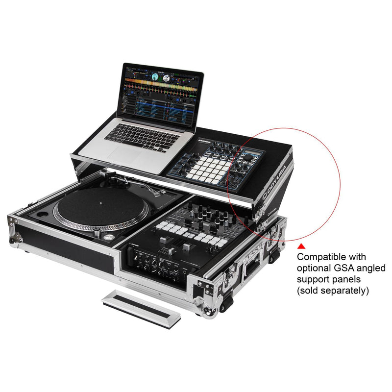 Odyssey FZGS1BM10W Reversible Format DJ Mixer and One Battle Position Turntable Coffin Flight Case w/Glide Platform  - 10″