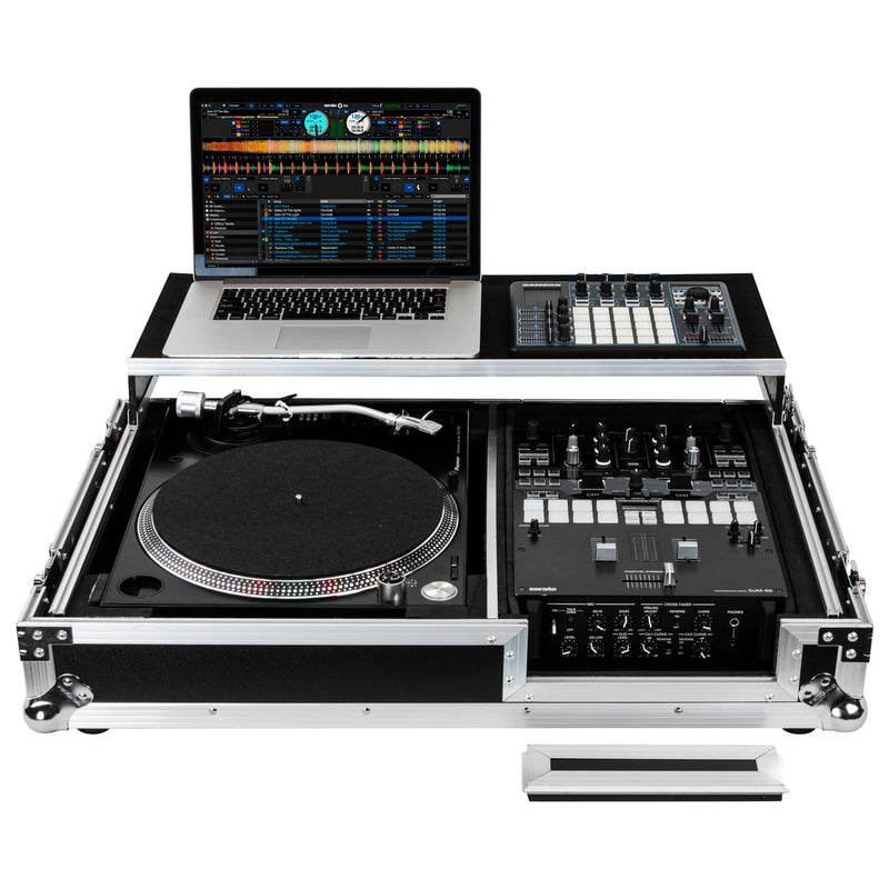 Odyssey FZGS1BM10W Reversible Format DJ Mixer and One Battle Position Turntable Coffin Flight Case w/Glide Platform  - 10″