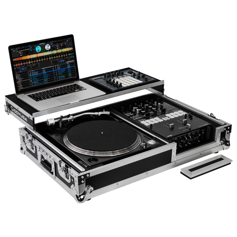 Odyssey FZGS1BM10W Reversible Format DJ Mixer and One Battle Position Turntable Coffin Flight Case w/Glide Platform  - 10″