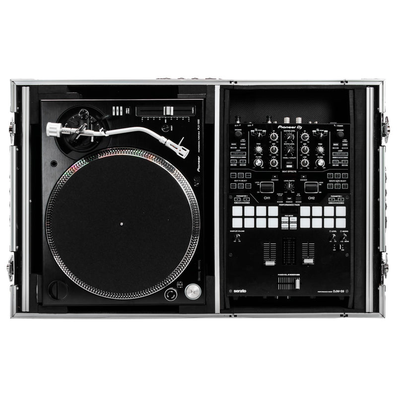 Odyssey FZGS1BM10W Reversible Format DJ Mixer and One Battle Position Turntable Coffin Flight Case w/Glide Platform  - 10″