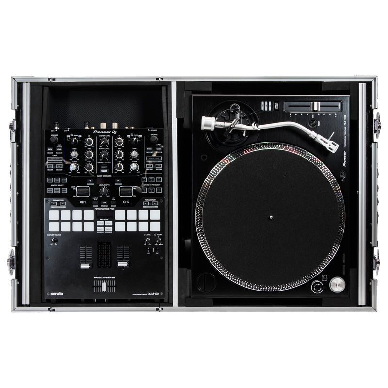 Odyssey FZGS1BM10W Reversible Format DJ Mixer and One Battle Position Turntable Coffin Flight Case w/Glide Platform  - 10″