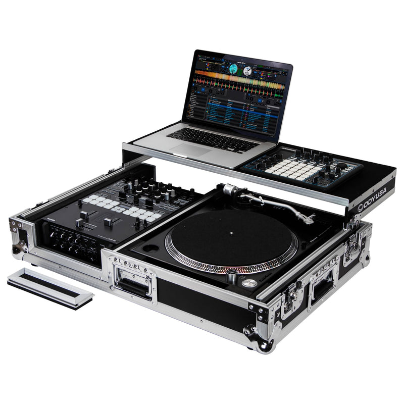 Odyssey FZGS1BM10W Reversible Format DJ Mixer and One Battle Position Turntable Coffin Flight Case w/Glide Platform  - 10″