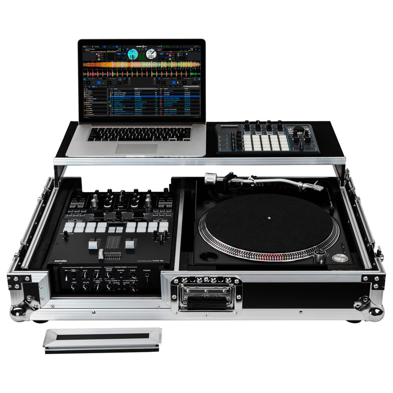 Odyssey FZGS1BM10W Reversible Format DJ Mixer and One Battle Position Turntable Coffin Flight Case w/Glide Platform  - 10″