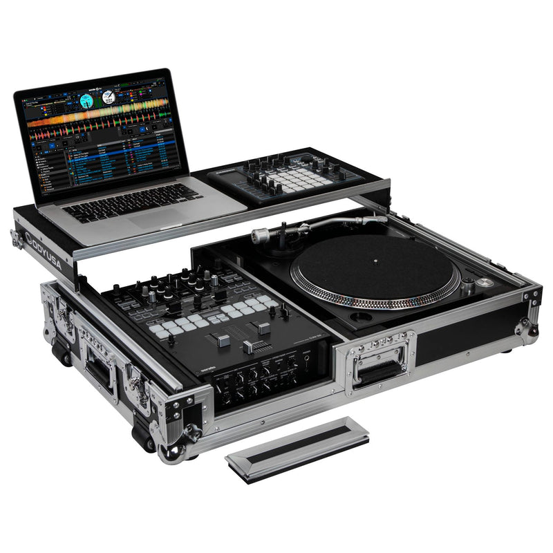 Odyssey FZGS1BM10W Reversible Format DJ Mixer and One Battle Position Turntable Coffin Flight Case w/Glide Platform  - 10″
