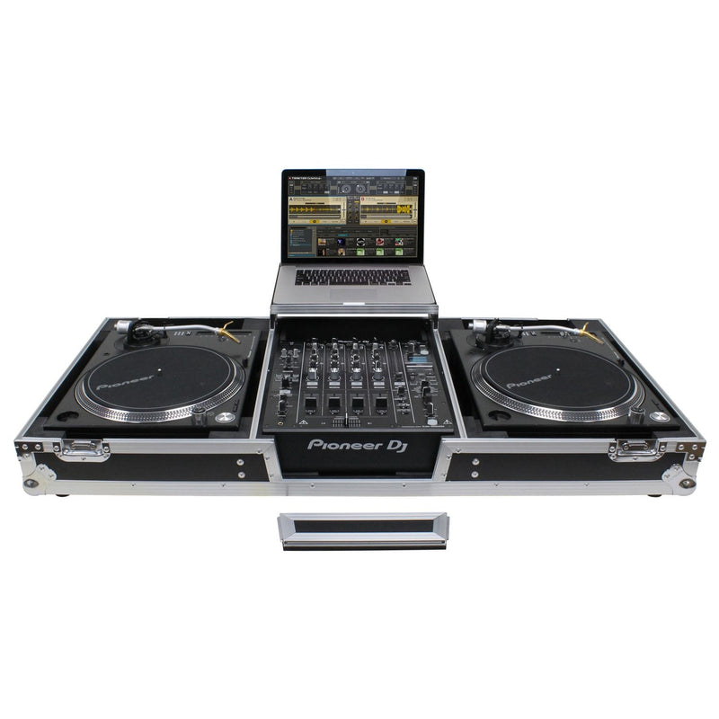 Odyssey FZGSLBM12WR Low Profile Format DJ Mixer and Two Battle Position Turntables Flight Coffin Case w/Wheels and Glide Platform - 12″