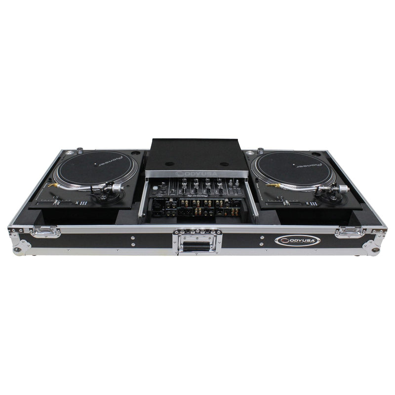 Odyssey FZGSLBM12WR Low Profile Format DJ Mixer and Two Battle Position Turntables Flight Coffin Case w/Wheels and Glide Platform - 12″