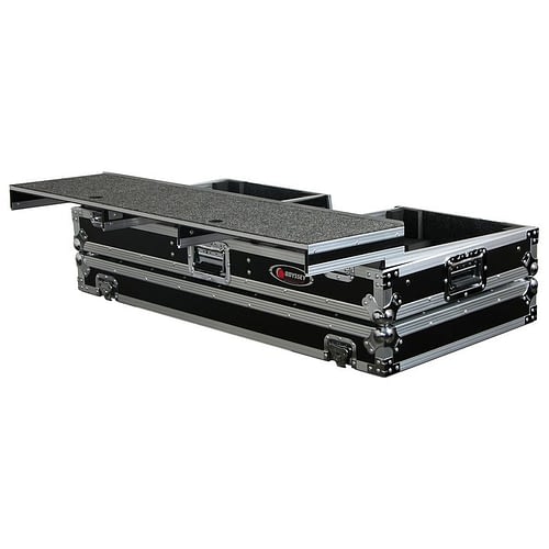 Odyssey FZGSPBM10W Universal Format DJ Mixer and Two Battle Position Turntables Flight Coffin Case w/Full Glide Platform - 10″