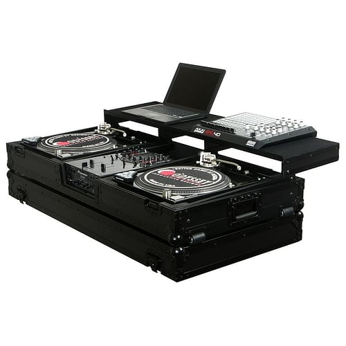Odyssey FZGSPBM10WBL Universal Format DJ Mixer and Two Battle Position Turntables Flight Coffin Case w/Full Glide Platform - 10" (Black)