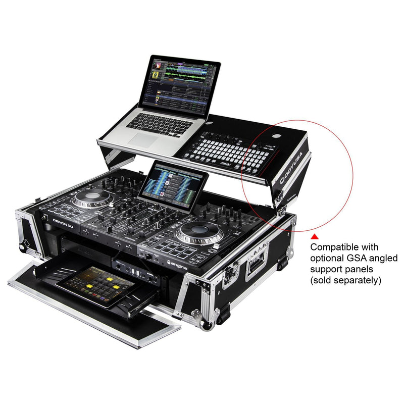 Odyssey FZGSPRIME4W2 Denon Prime 4 Flight Case w/Patented Glide Laptop Platform and 2U Rack Space