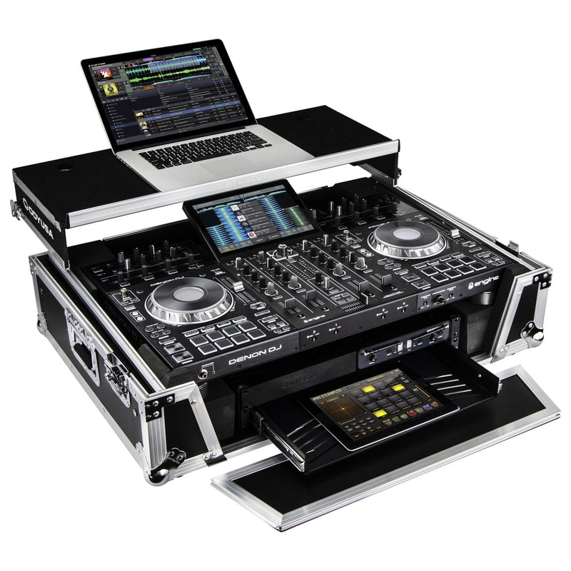 Odyssey FZGSPRIME4W2 Denon Prime 4 Flight Case w/Patented Glide Laptop Platform and 2U Rack Space