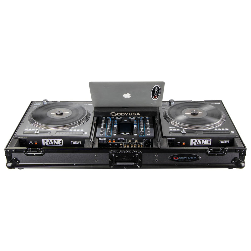 Odyssey FZGSRANE1272WBL Low Profile Rane Twelve and Rane Seventy/Seventy-Two Coffin Flight Case w/Glide Platform (Black)