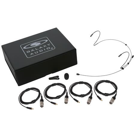 Galaxy Audio HSM4-OBK-4ATCH Black Dual Ear Omni-Directional Headset Mic with 4 Cables - Audio-Technica Gen 2 Models