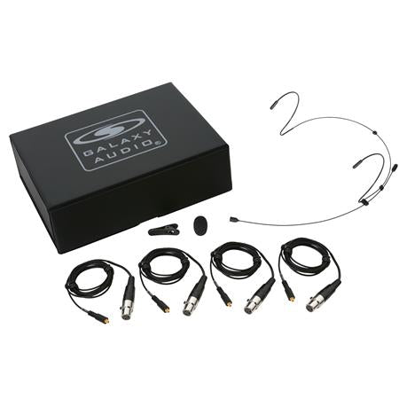 Galaxy Audio HSM4-OBK-4SHU Black Dual Ear Omni-Directional Headset Mic with 4 Cables - Shure