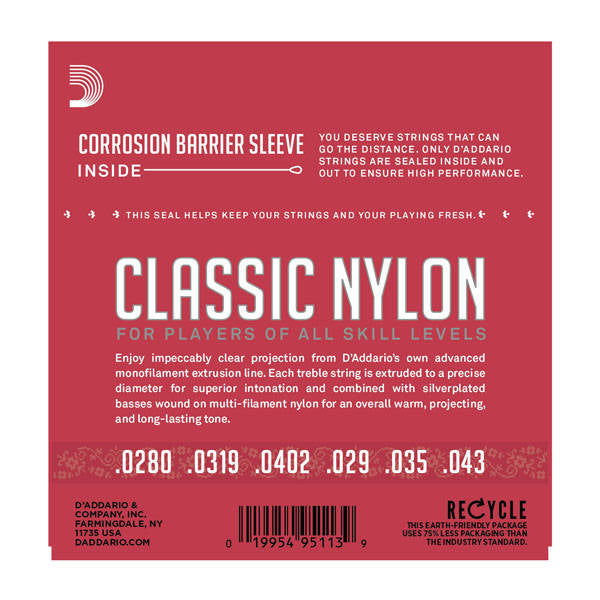 D'Addario EJ27N-3D Classic Nylon Guitar Strings, Normal Tension - 3 Sets