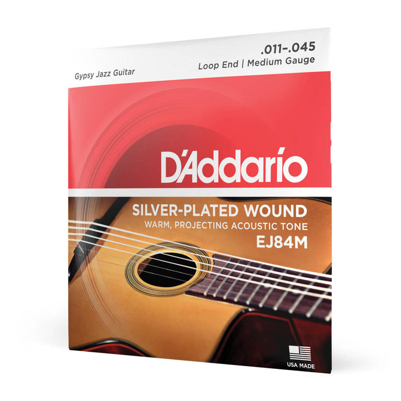 D'Addario EJ84M Silver Wound Gypsy Jazz Acoustic Guitar Strings Medium Loop End 11-45