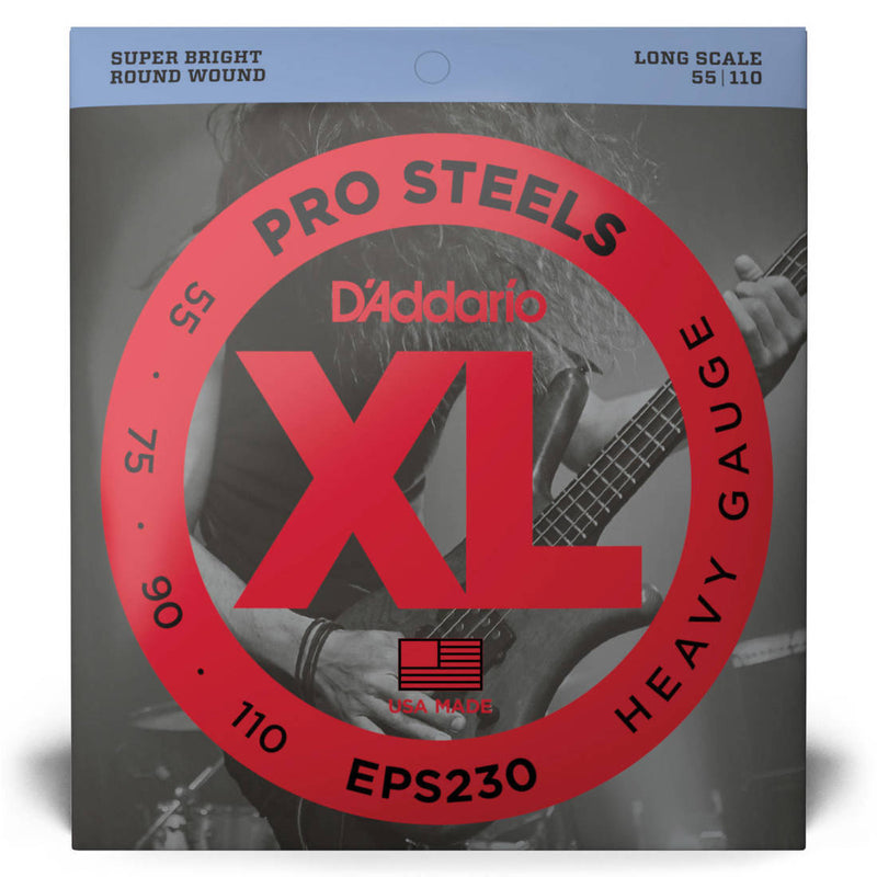 D'Addario EPS230 XL ProSteels Electric Bass Guitar Strings Long Scale 55-110