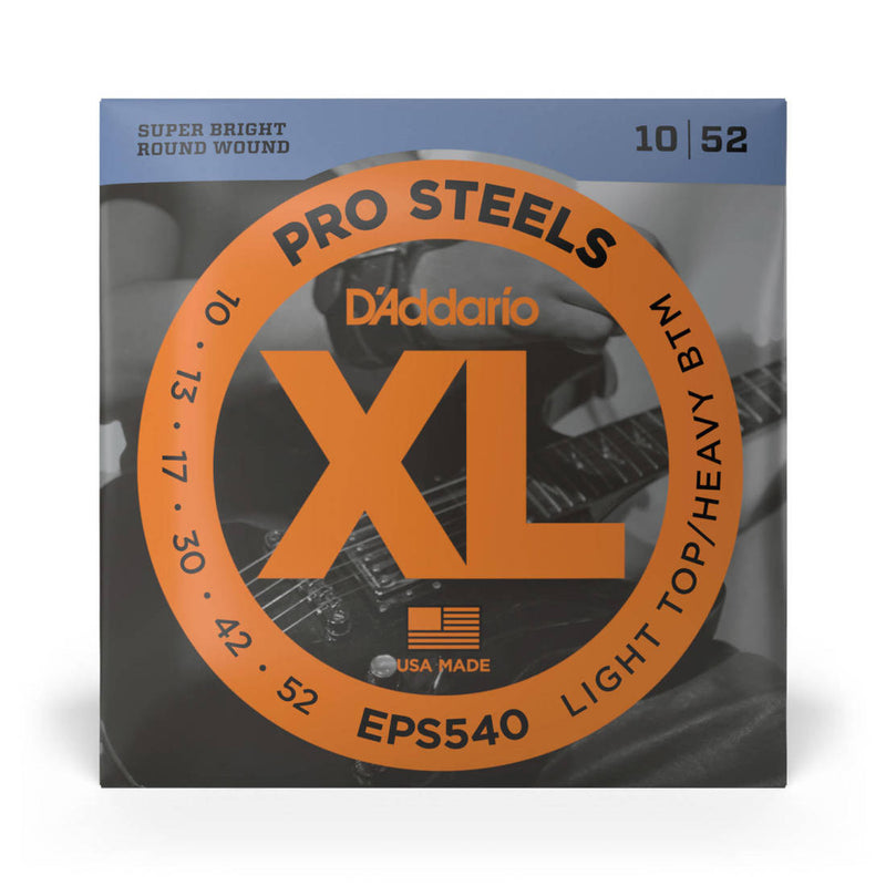 D'Addario EPS540 ProSteels Round Wound Electric Guitar Strings Light Top Heavy Bottom 10-52