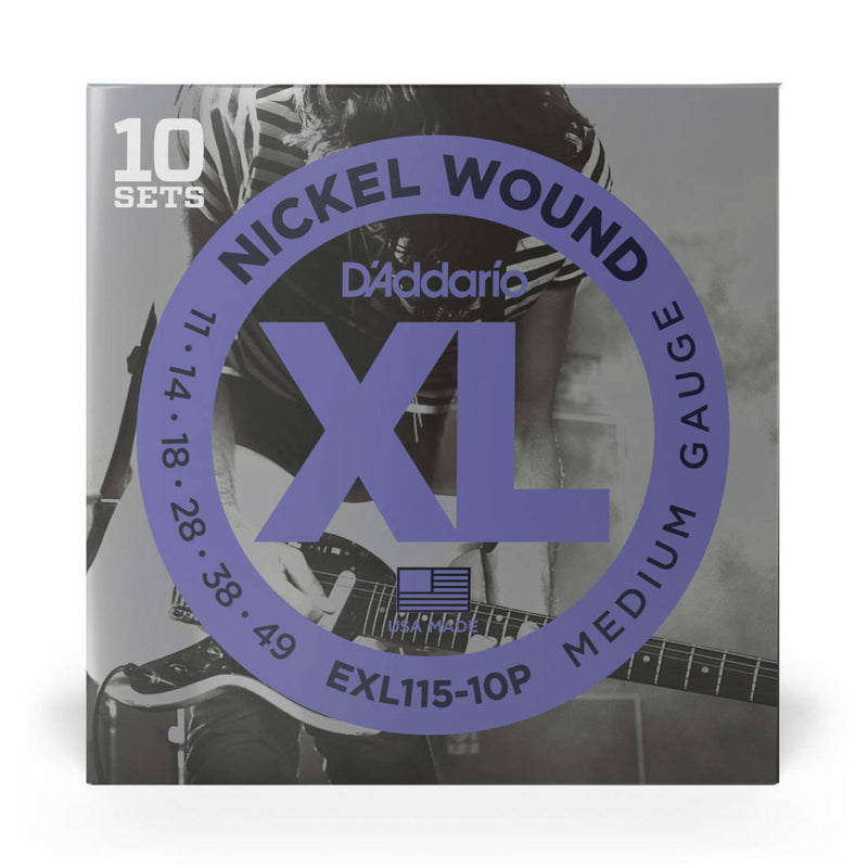 D'Addario EXL115-10P Nickel Wound Electric Guitar String Sets 10-Pack - Jazz/Rock 11-49