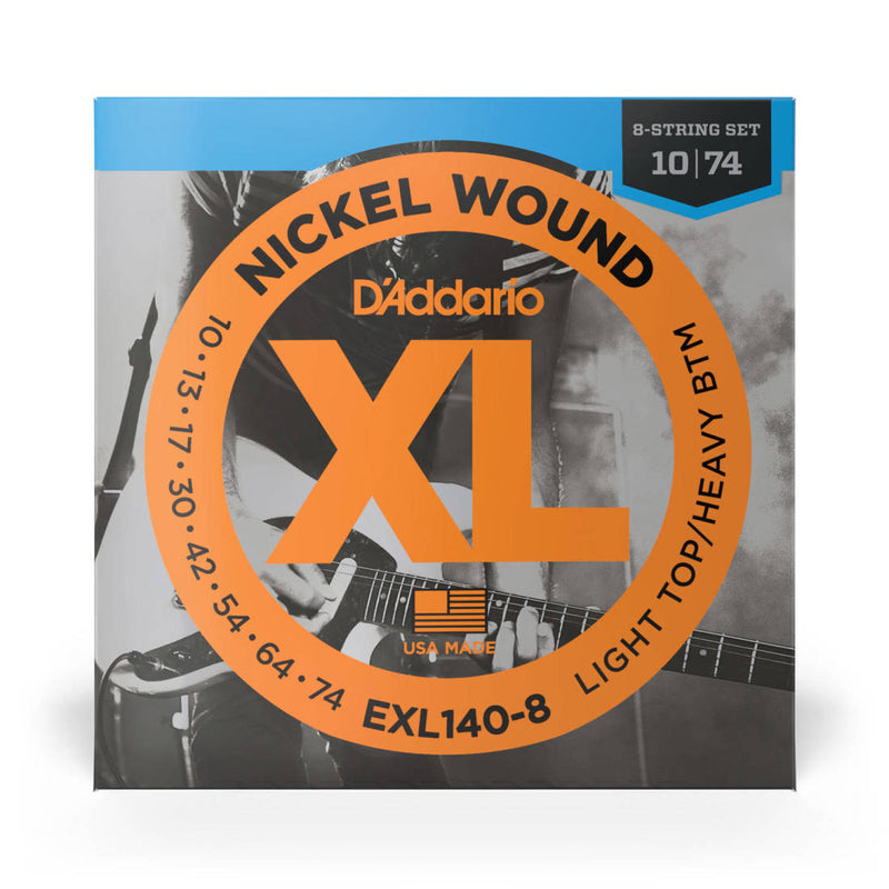 D'Addario exl140-8 Nickel Wound 8 cordes électriques de guitare - Top léger / bas lourd 10-74