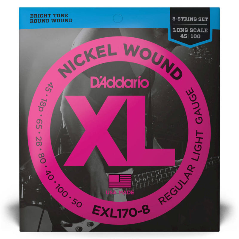 D'Addario Exl170-8 XL Nickel Wound 8 cordes de basse électrique 45-100