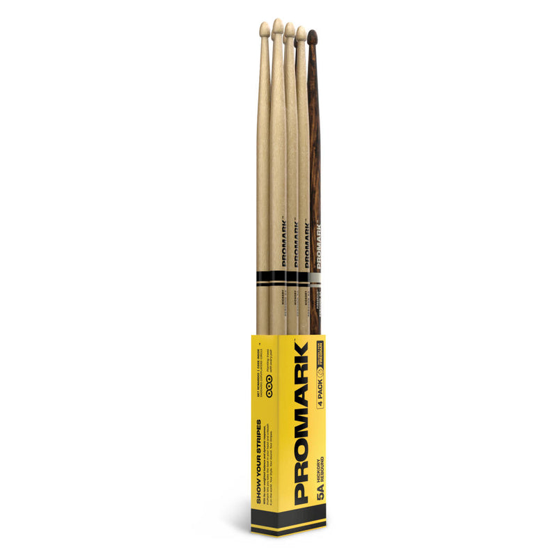 Pro-Mark RBH565AW-4PFG 5A Rebound Lacquered Hickory Drumsticks 4-Pack