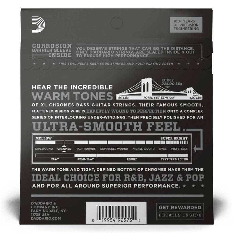 D'Addario ECB82 Chromes Flat Wound LONG SCALE 50-105