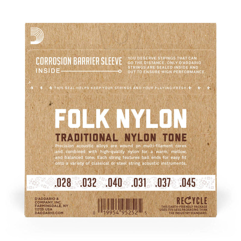 D'Addario EJ34 EJ Ball End Nylon Folk Guitar Strings, Normal Tension Black 80 20 Bronze