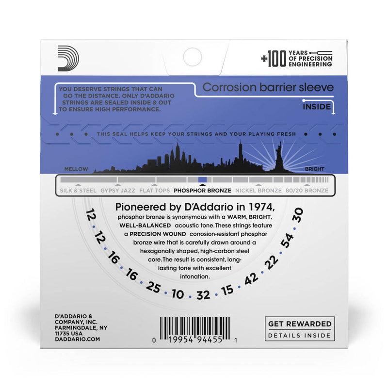 D'Addario EJ37 EJ Phosphor Bronze 12-String Acoustic Guitar Strings Med Top/Heavy Bottom 12-54