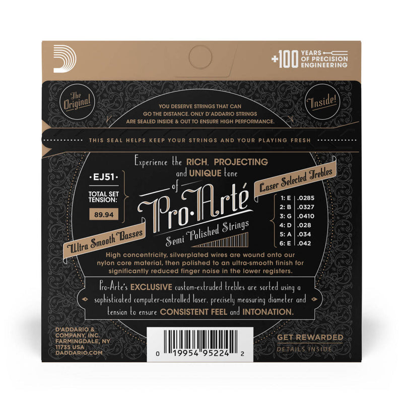 D'Addario EJ51 Pro Arte Semi-Polished Recording Classical Guitar Strings Hard Tension