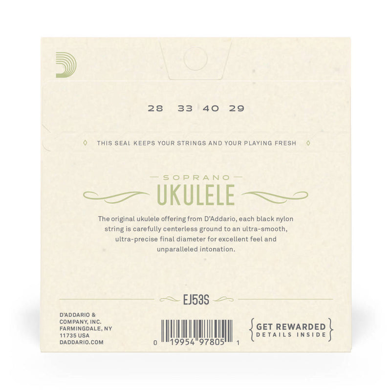 D'Addario EJ53S Soprano Black Nylon Hawaiian Ukulele Strings