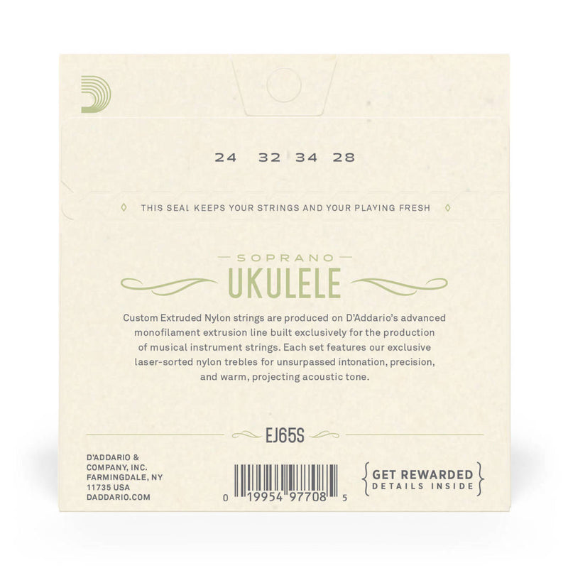 D'Addario EJ65s Pro-Arte Clear Nylon Ukulele Strings, soprano