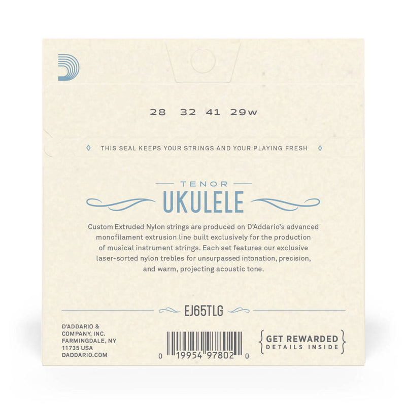D'Addario EJ65TLG CORDES DE UKULELE DE UKULELE NYLON PRO-ARTE, TENOR, LOW G