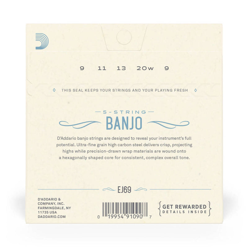 D'Addario EJ69 Phosphor Bronze à 5 cordes banjo set Light