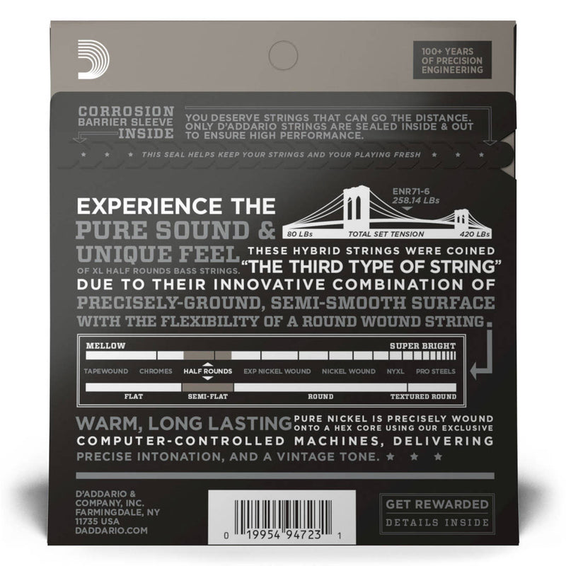 D'Addario ENR71-6 XL cordes demi-rondes pour guitare basse 6 cordes
