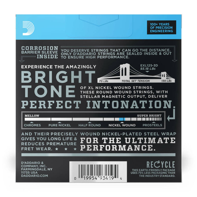 D'Addario EXL125-3D 3-Pack Nickel Wound Super Light Top Regular Bottom 09-46