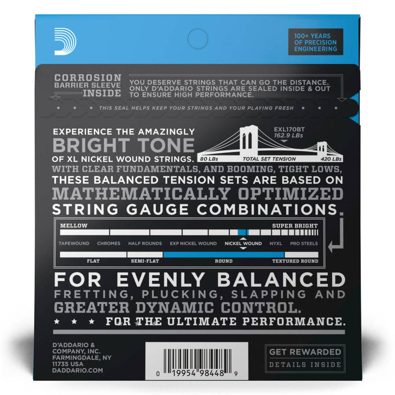 D'Addario Exl170bt xl Tension équilibrée nickel enroule électrique Bass Long Scale 45-107