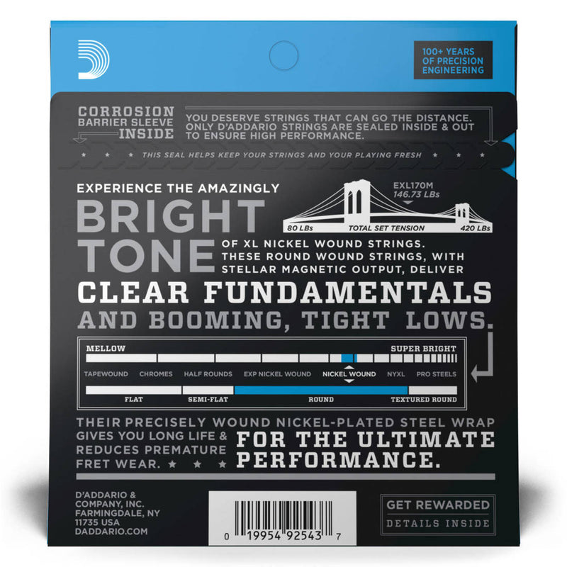 D'Addario Exl170m Nickel Wound Bass Guitar Strings Light 45-100 Medium Scale