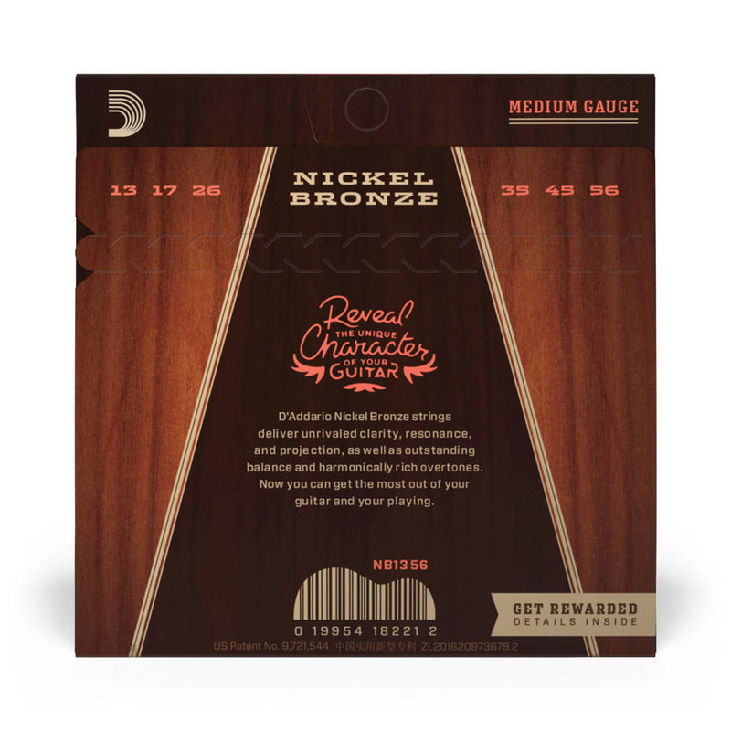 D'Addario NB1356 Nickel Bronze Acoustic Guitar Strings - Medium 13-56