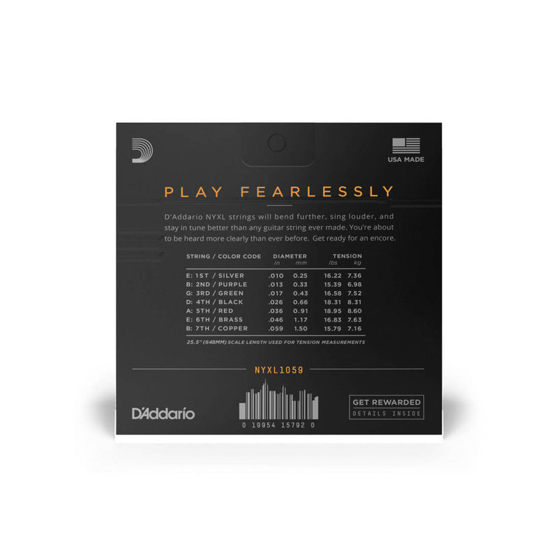 D'Addario NYXL1059 NYXL Electric Guitar Strings 7-String Light 10-59