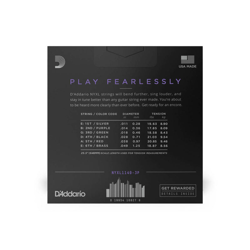 D'Addario NYXL1149 Nickel Wound Electric Guitar Strings - Medium 3 Pack