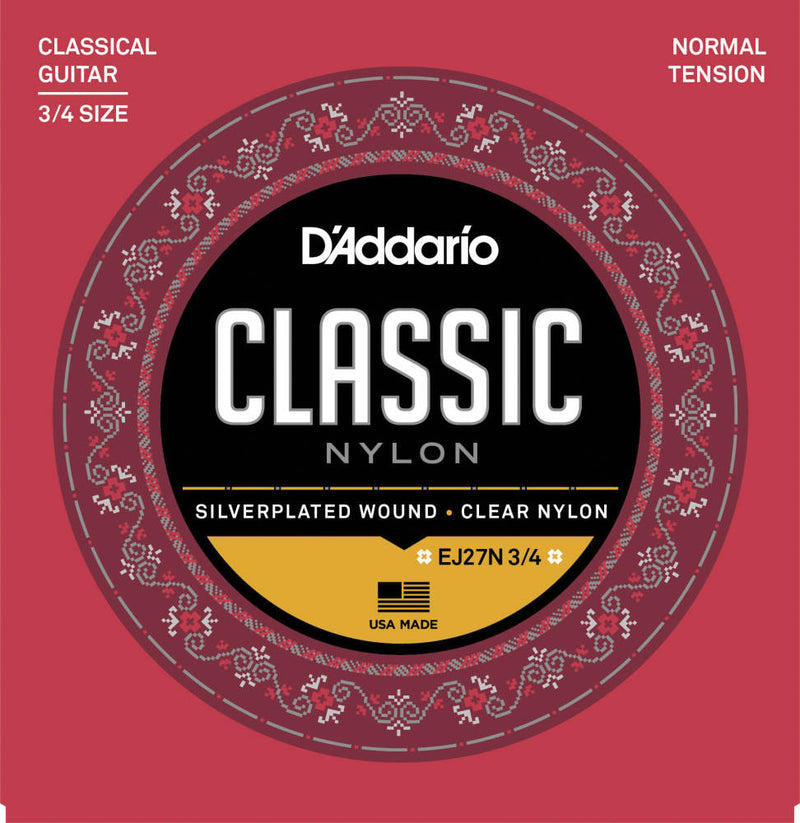 D'Addario EJ27N 3/4 Student Nylon Fractional Classical Guitar Strings Normal Tension