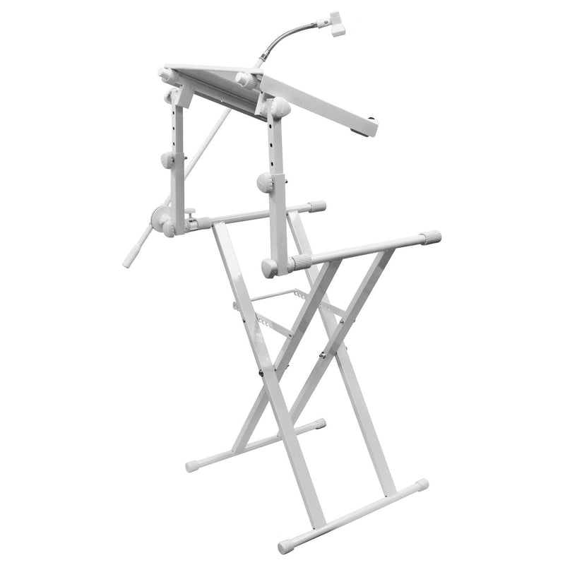 Odyssey LTBXS2MTCPWHT - White Two Tier X-Stand with Mic Boom and Top Shelf