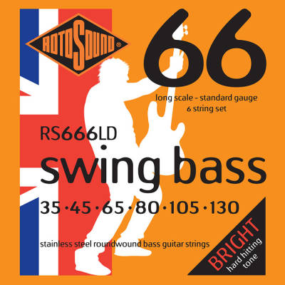 Rotosound RS666LD Swing Bass 66 cordes de basse en acier inoxydable 6 cordes 35-130