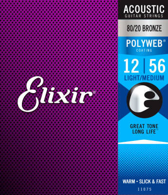 Elixir 11075 Light/Medium 80/20 Bronze Acoustic Guitar Strings w/ Polyweb Coating