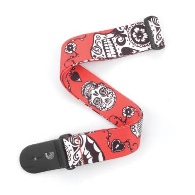 Planet Waves P20W1414 2' Woven Guitar Straps, Sugar Skulls - Red