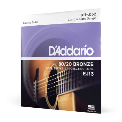D'Addario EJ13 80/20 Cordes de guitare acoustique Bronze Custom Light 11-52