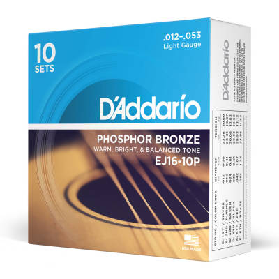 D'Addario EJ16-10P Phosphore Bronze Acoustic Guitar Strings Light - 10 ensembles