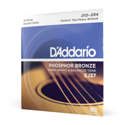 D'Addario EJ37 EJ Phosphor Bronze 12-String Acoustic Guitar Strings Med Top/Heavy Bottom 12-54
